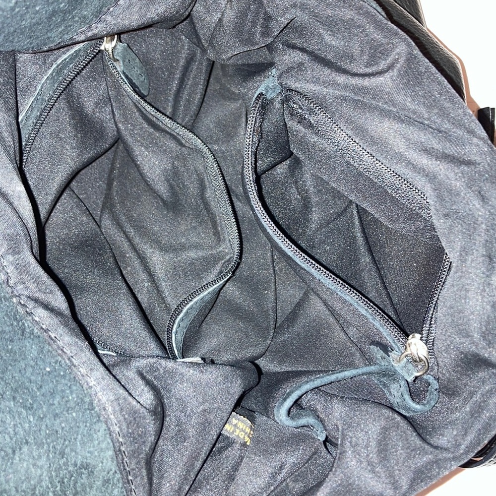 Alfani Black Leather magnetic close and flap over shoulder bag fringe and silver - Picture 10 of 15